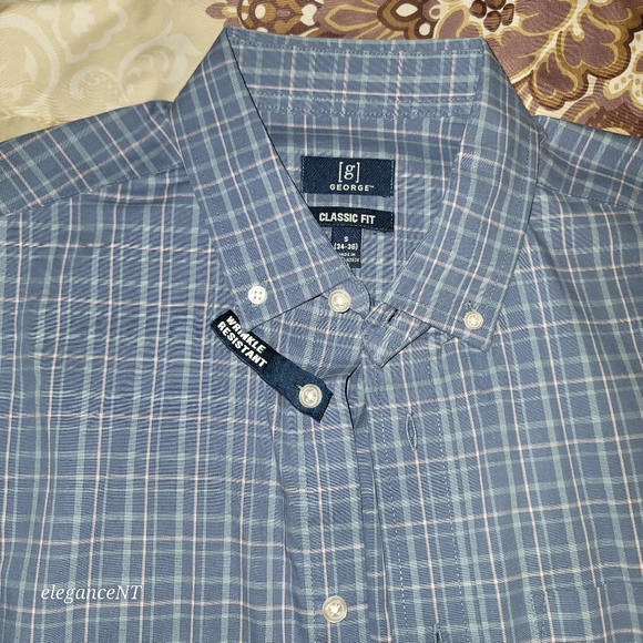 George Men's Short Sleeve Blue/Pink  Plaid Poplin Shirt Sz: S NWT - Picture 3 of 10